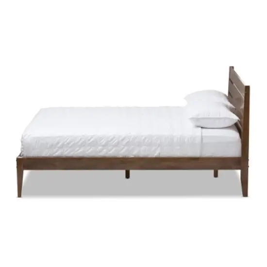 Elmdon Mid Century Modern Solid Wood Slatted Headboard Style Platform Bed Brown - Baxton Studio image {7}