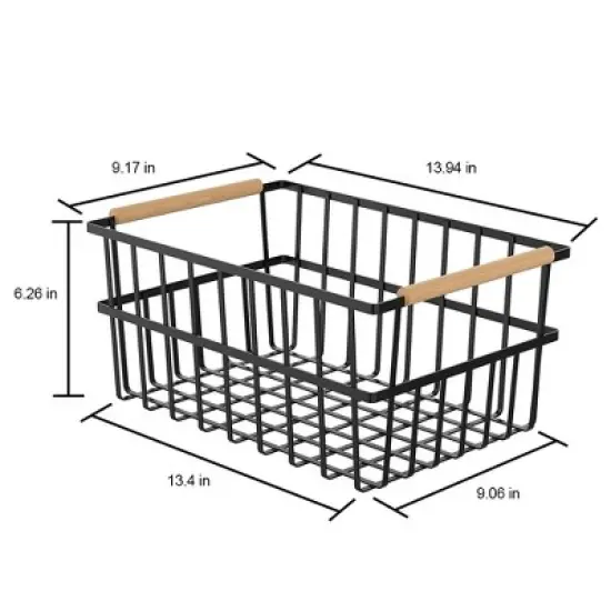 Oceanstar Metal Wire Organizer Bin Basket with Handles, Set of 3, Black image {4}
