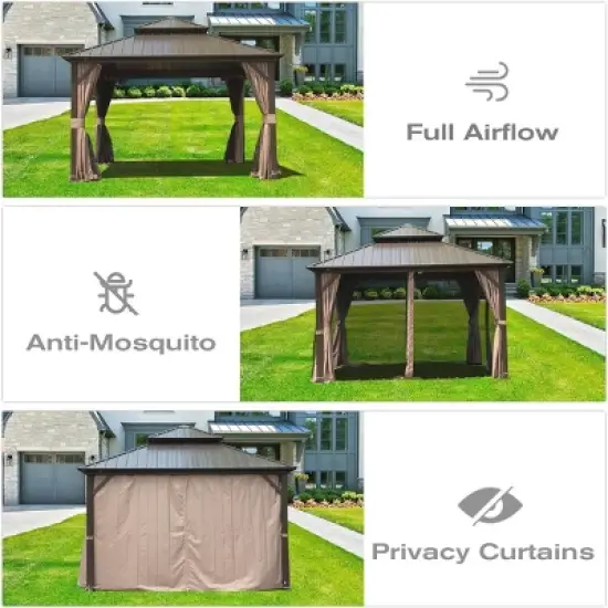 12X16 FT Outdoor Hardtop Gazebo,Gazebo With Galvanized Steel Double Roof Canopy And Curtains,Aluminum Metal Permanent Gazebo-Coolbibila image {1}
