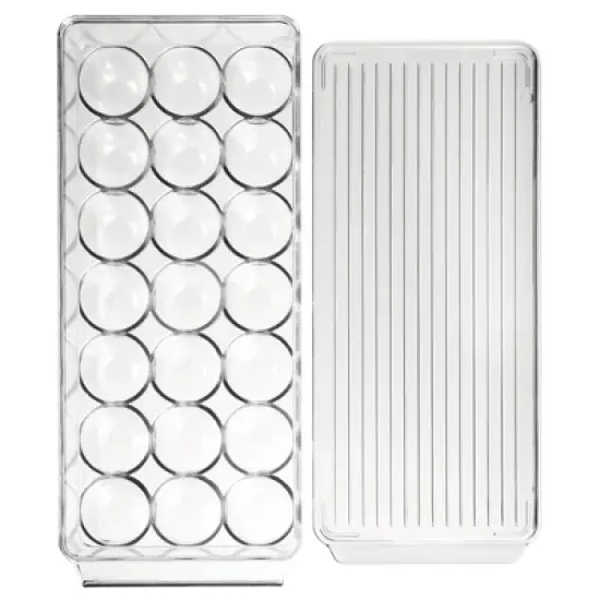 iDESIGN Plastic Egg Holder Fridge Organizer with Front Handle Clear: Kitchen Storage, 15" Depth, 6" Width, Spot Clean image {1}