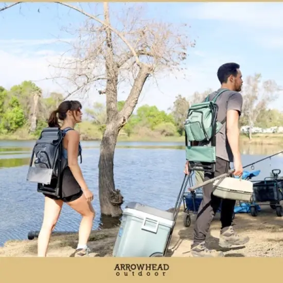 Arrowhead Outdoor Multi-Function 3-in-1 Compact Camp Chair: Backpack, Stool & Insulated Cooler, w/Bottle Holder & Storage Bag, Hiking (Ocean Blue) image {4}