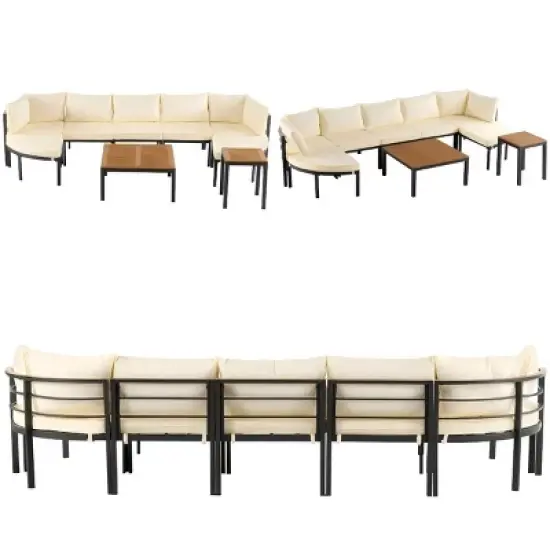 U-Shaped Outdoor Sectional Sofa Set, Patio Conversation Set with Cushions, Coffee Table and Side Table for Backyard, Garden &ndash; Cuddlewood image {4}