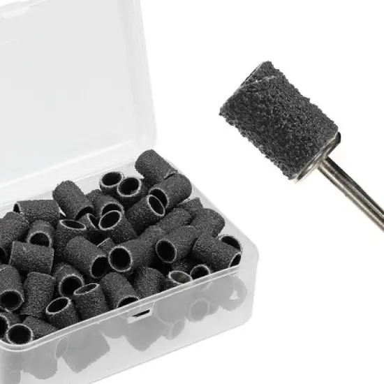 Unique Bargains Nail Drill Bits 80 Grit Sanding Bands Set 100 Pcs Black image {5}