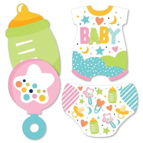 Big Dot of Happiness Colorful Baby Shower - Baby Bodysuit, Rattle, Bottle, Diaper Decorations DIY Gender Neutral Party Essentials - Set of 20 image {1}
