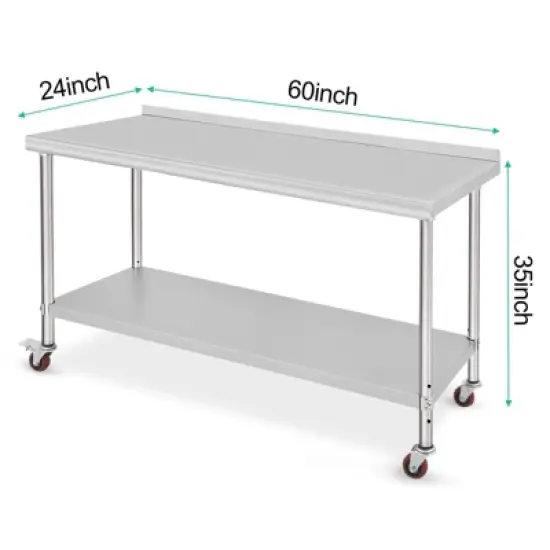 Kitchen Worktop Stainless Steel Kitchen Worktop 152 x 61 x 89 cm with Wheels and Splash Guard Kitchen Table Gastro image {2}