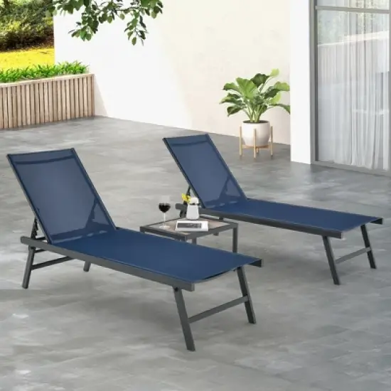 Tangkula 3pcs Patio Chaise Lounge Set Aluminum Recliner Chair Table Outdoor Adjust image {4}