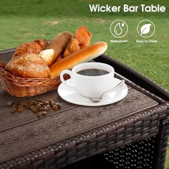 VINGLI Wicker Outdoor Bar Cart with Storage & Rolling Wheels, Patio Bar Table, Outdoor Storage Cabinet Buffet Cabinet Grill Cart for BBQ Pool Patio image {3}