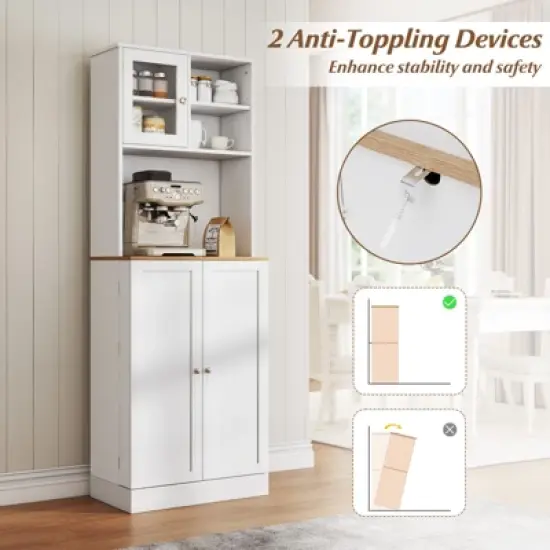 Tangkula Kitchen Pantry Cabinet w/Microwave Shelf 8 Door Shelves & 5 Adjustable Shelves image {4}