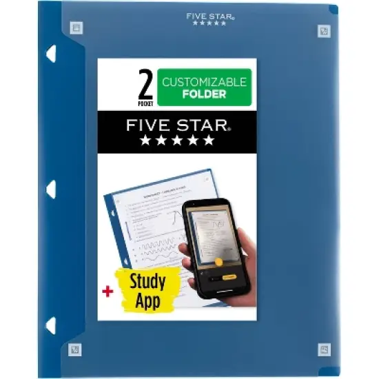 Mead Five Star 2 Pocket Plastic Folder (Colors May Vary): Polypropylene, 3 Hole Punched, 50 Sheet Capacity, Multicolor image {1}