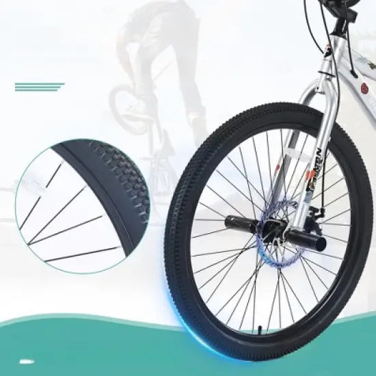 INFURNIC Bicycles, Kids Bike with Double Disc Brakes, Children's Bicycle for Boys Girls Age 12+ Years, Silver, 68.8"*26.77"*47.6" image {2}