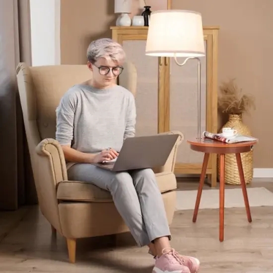 Costway End Table Lamp Bedside Nightstand Lighting with Wireless Charger Natural\Coffee image {9}