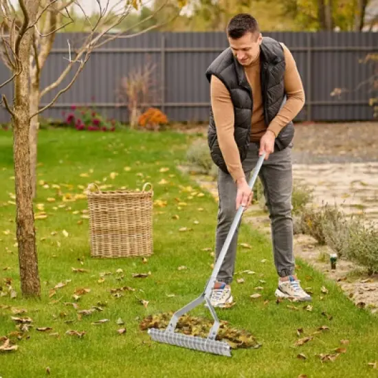 Tangkula 70" Garden Thatch Rake w/ Long Handle & 19 Curved Tines image {1}