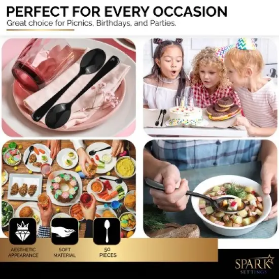 Plastic Spoons Disposable 50 Pack, Heavy Duty Plastic Silverware, Plastic Cutlery Ideal for Hot and Cold Food, Plastic Utensils - SparkSettings image {3}