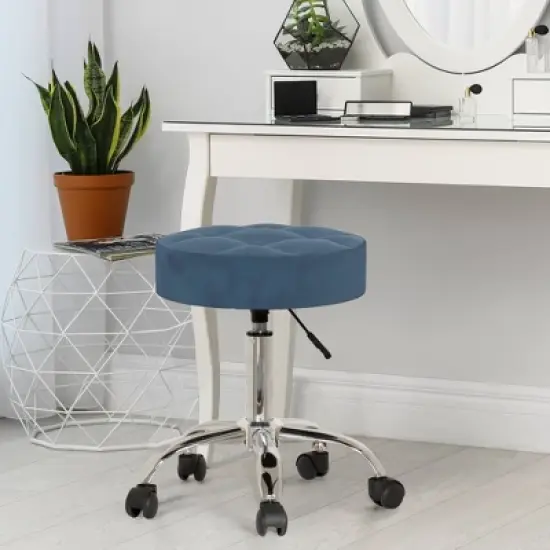 24.5" Nora Tufted Backless Adjustable Metal Vanity and Office Stool with Casters - Hillsdale Furniture image {1}