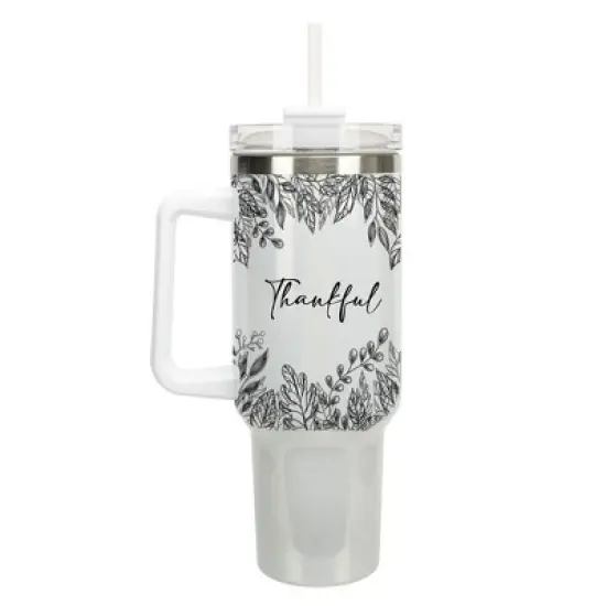 Elanze Designs Thankful Autumn Harvest Leaves 40 oz. Stainless Steel, Large Water Bottle Coffee Mug, Spill & Leak Resistant, Thermal Travel Tumbler image {1}
