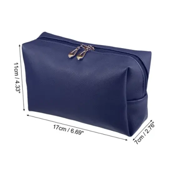 Unique Bargains PU Leather Waterproof Makeup Bag Cosmetic Case Makeup Bag for Women S Size Dark Blue 1 Pcs image {3}