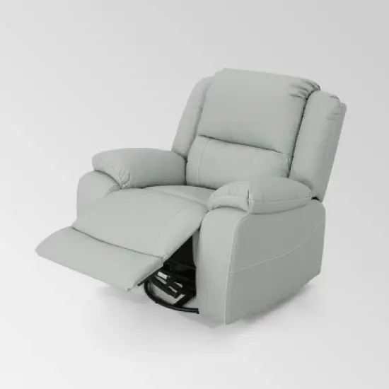 Malic Classic Leather Swivel Recliner Light Gray - Christopher Knight Home image {3}