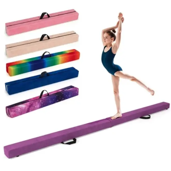 Costway 8 FT Folding Gymnastic Beam with Anti-slip Base Pine Wood Frame Carrying Handle Blue/Beige/Pink/Dark Purple/Purple/Multicolor image {15}