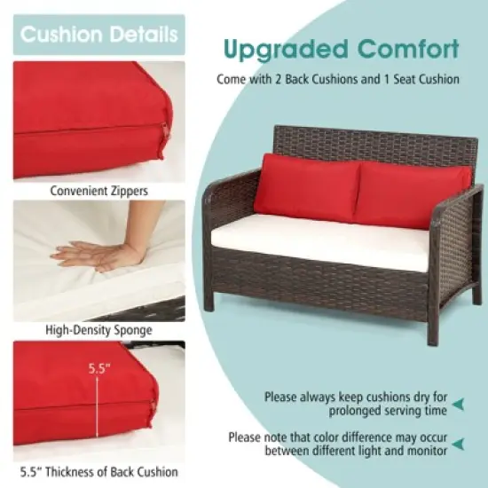 Tangkula 2PCS Patio Rattan Furniture Set Loveseat w/Coffee Table for Garden Porch Backyard Brown image {4}