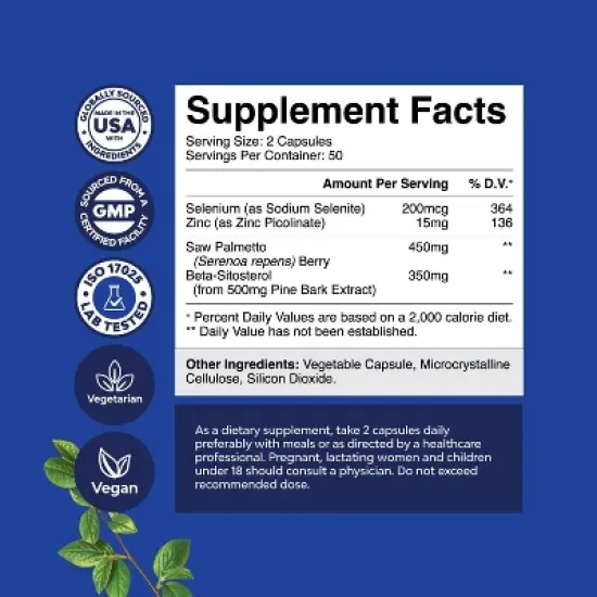 Men's Saw Palmetto, Saw Palmetto Extract with Beta Sitosterol for Men's Health, Better Bladder Control & Restoring Hair, Nature's Craft, 60ct or 100ct image {2}