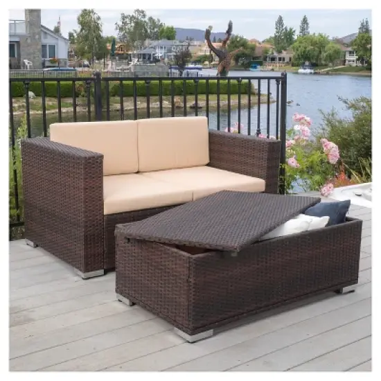 Murano 2pc Aluminum Patio Chat Set with Cushions - Brown - Christopher Knight Home image {2}