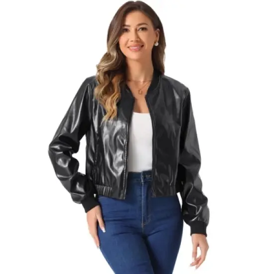 Allegra K Women's Long Sleeve Stand Collar Drop Shoulder Bomber Jacket image {5}