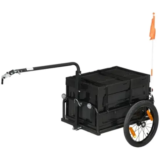 Aosom Bike Trailer Bicycle Cargo Trailer Wagon with Removable Storage Box, Galvanized Bottom image {3}