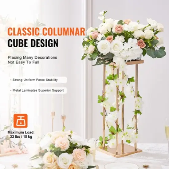 VEVOR 4PCS Gold Metal Column Wedding Flower Stand, 23.6inch High With Metal Laminate, Vase Geometric Centerpiece Stands, Cylindrical Floral Display image {4}