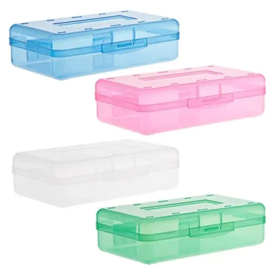 Juvale 4 Pack Clear Plastic Pencil Cases Boxes for Kids, Art Supplies, 4 Assorted Colors, 8.1 x 4.8 x 2.4 in image {7}