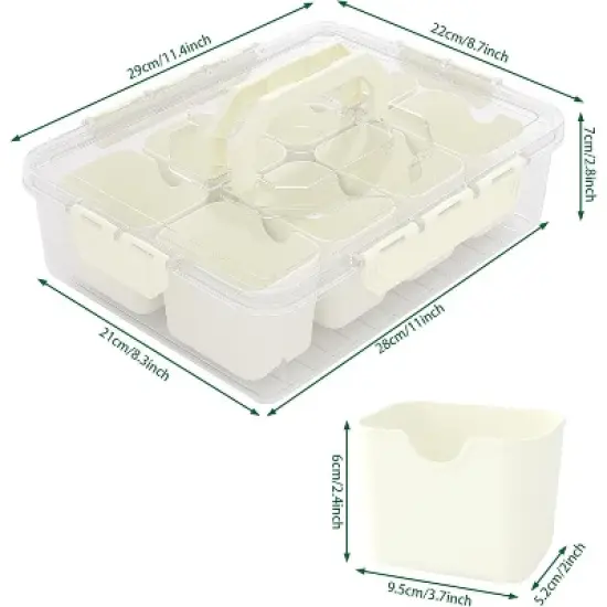 Snackle Box Container, Portable 8-Compartment Snack Box with Lid & Handle, Clear Serving Tray Organizer for Fruit, Candy, Nuts, Veggies, Travel, Party image {2}