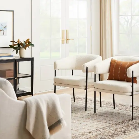 Rosemead Metal Frame and Rounded Back Faux Sherling Accent Chair Cream - Threshold&trade; designed with Studio McGee image {3}