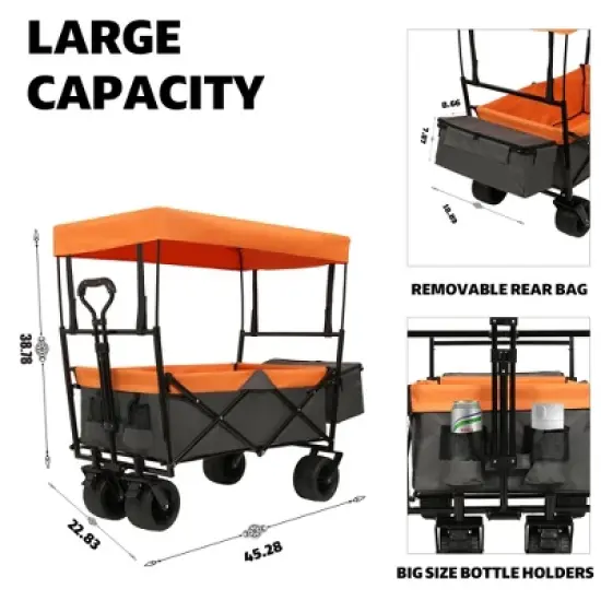 Lirago 7" Collapsible Baby Stroller Wagon 480Lbs with Canopy Mosquito Net All Terrain Wheels Adjustable Handle Orange image {4}
