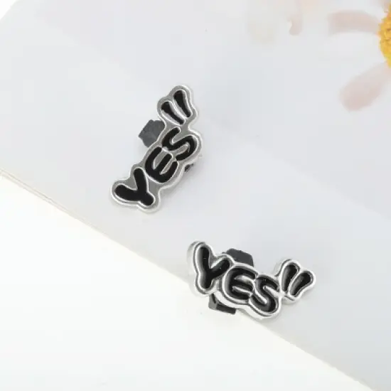 Unique Bargains Yes Pattern Shoelace Charms Black Silver Tone 1 Pair image {4}