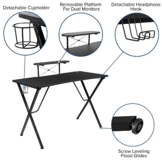 Emma and Oliver Gaming Desk & Chair Set with Cup Holder, Headphone Hook, and Monitor Stand image {3}