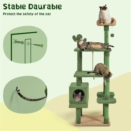 Yaheetech 70.5&Prime; H Cactus Cat Tree Cat Tower with Natural Sisal, Green/Brown image {6}
