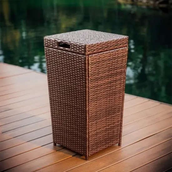 Nestl 30 gallon Wicker Outdoor Trash Can with Lid - Weather-Resistant Garbage Can image {8}