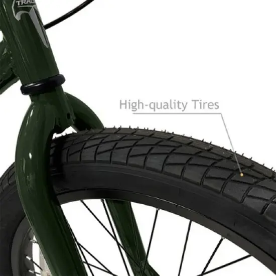 TRACER Edge 3.0 20 Inch Hi-Ten Steel Framed Freestyle BMX Beginners Bike for Child or Adult Riders 5 Feet to 6 Feet 2 Inches Tall, Matte Green image {4}