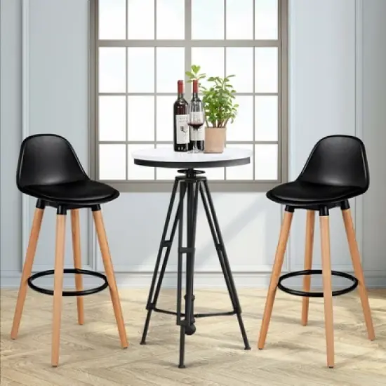 Costway Set of 2 Mid Century Barstool 28.5" Dining Pub Chair w/Leather Padded Seat Black image {2}
