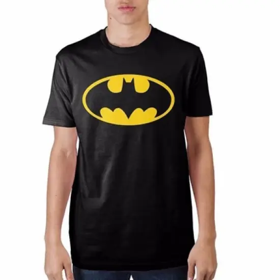 Batman Classic Yellow Bat Logo Black Graphic Tee Shirt T-Shirt image {2}
