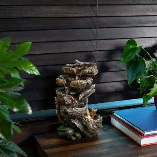 11" Rainforest Five Tier Cascading Fountain with LED Light Gray - Alpine Corporation image {1}