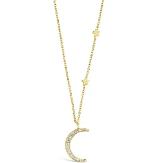 SHINE by Sterling Forever CZ Crescent with Stars Necklace image {2}
