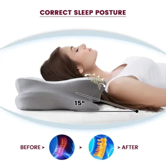 Lux Decor Cervical Memory Foam Pillow Orthopedic Contour Neck, Back & Head Support Pillow - Breathable Pain Relief Butterfly Design with Cooling Cover image {2}