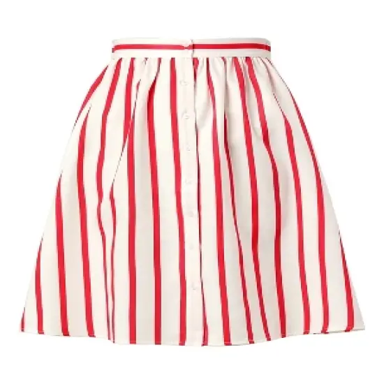 Allegra K Women's Stripes Button Front Elastic Back A-Line Midi Skirt image {7}