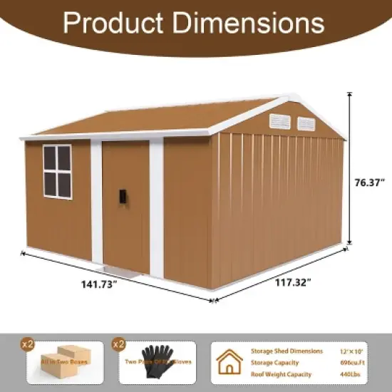 Brown Heavy-Duty Metal Outdoor Storage Shed with Windows, Lockable, All-Weather Waterproof Garden Tool Shed for Backyard or Lawn &ndash; Cuddlewood image {3}