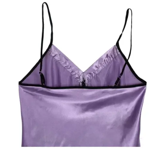 Allegra K Women Satin Lace Trim Sleepwear Nightgown Pajama Slip Dress image {4}