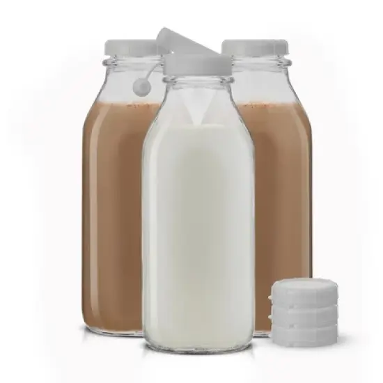 JoyJolt Reusable Glass Milk Bottle with Lid & Pourer - Water or Juice Bottles with Caps - Set of 3 image {6}