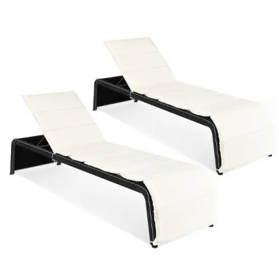 Tangkula 2PCS Adjustable Rattan Recliner Chaise Lounge Chair w/ Cushion Outdoor Patio image {1}