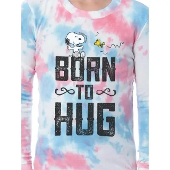 Peanuts Girls' Snoopy Born To Hug Unisex Child 2 Piece Sleep Pajama Set Multicolored image {2}