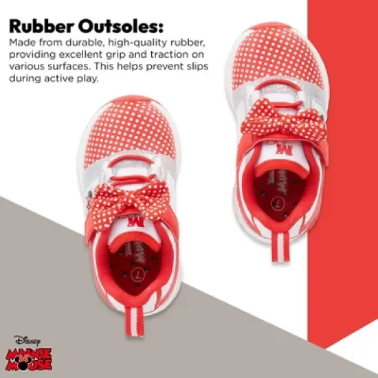 Disney's Minnie Mouse Girls Sneakers - Slip On Elastic Lace Sneakers - Minnie Mouse Polka Dot and Bows - Everyday Shoes for Kids (Red, 9) image {2}