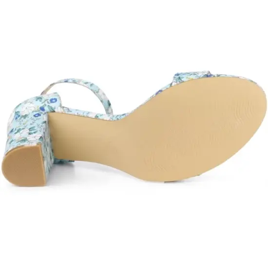 Perphy Women's Floral Open Toe Ankle Strap Chunky Heels Sandals image {4}